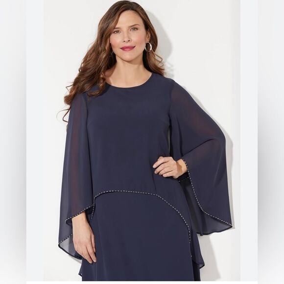 MARINA RINALDI‎ TIERED EMBELLISHED CHIFFON SHEATH COCKTAIL DRESS SIZE 10 - Picture 1 of 10